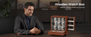 12-Slot Wooden Watch Display Case with Drawers — Coffee Brown