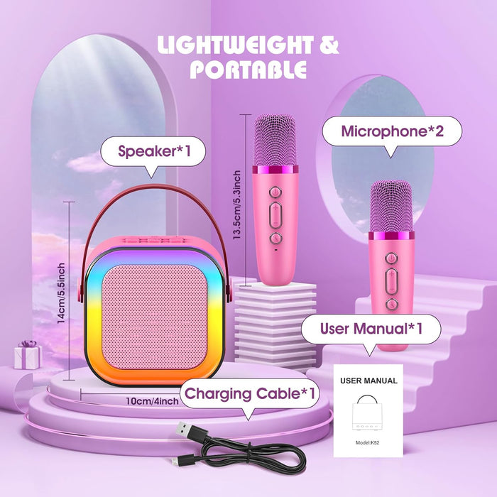 Karaoke Machine with 2 Mics for Girls Aged 3-12 - Perfect Gift for Birthdays & Xmas