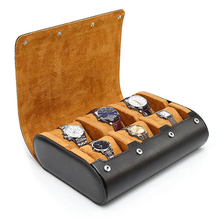 6-Slot PU Leather Watch Travel Case – Roll Organiser for Men & Women