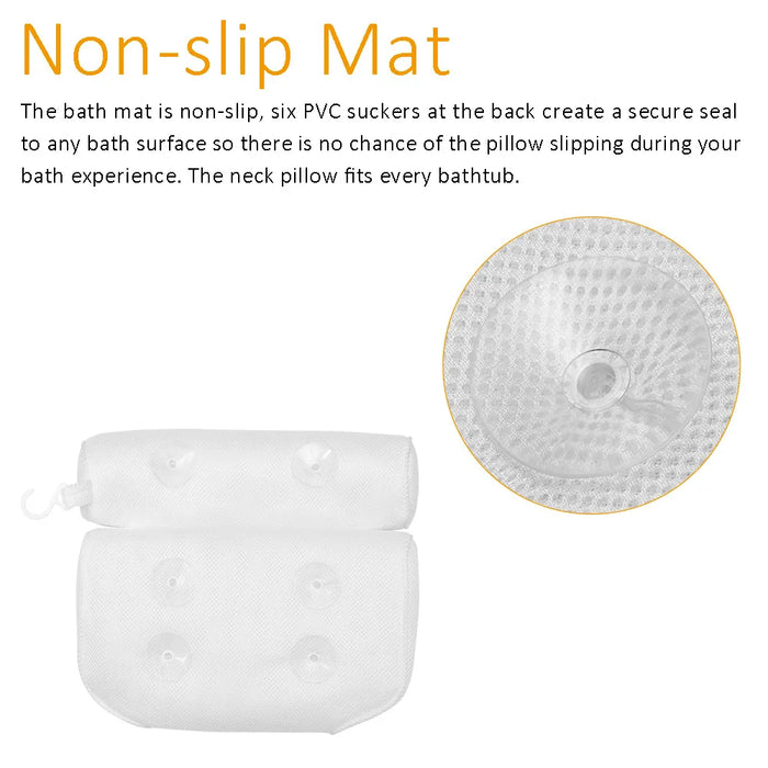 3D Mesh Bath Pillow with Suction Cups — Neck & Back Support for Bath and Spa