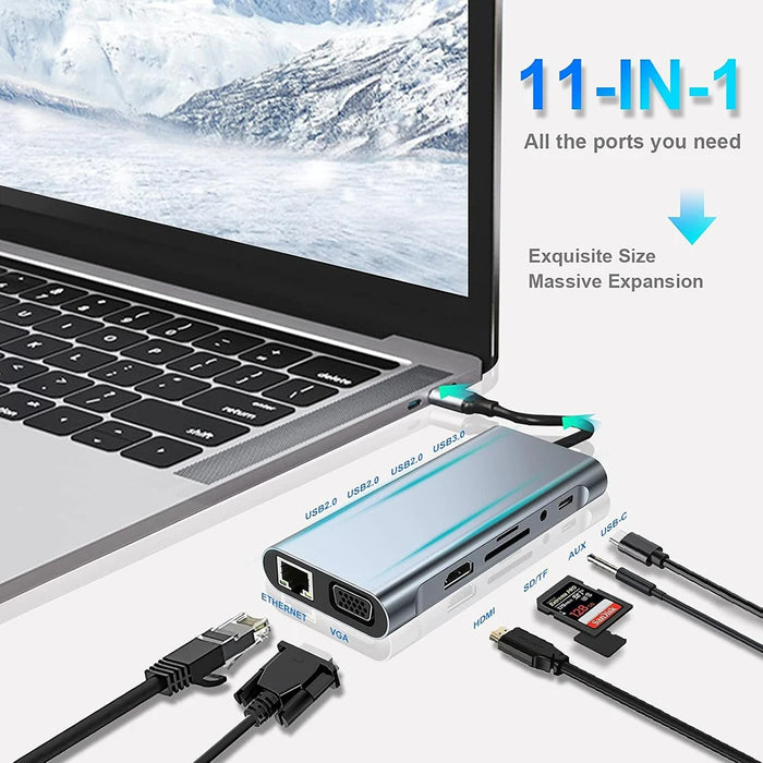 11-in-1 USB-C / Thunderbolt 3 Hub Docking Station with 4K HDMI, VGA, 100Mbps Ethernet, PD 100W, SD/TF, Audio