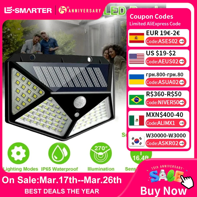 Solar-LED-Licht - Multifunktionaler Sonnenlichtbetriebener Scheinwerfer, Wasserdicht, Mit Bewegungssensor - Ideal für Außen-Gartendekoration