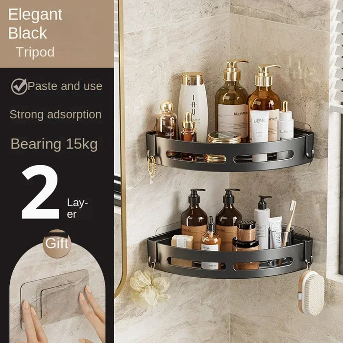 2pcs Corner Bathroom Shelf — Single-Tier Stainless Steel, No‑Drill Adhesive, Model FGR342