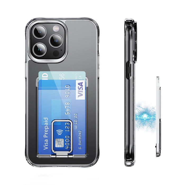 Transparent Magnetic MagSafe Card Wallet & Stand for iPhone – Clear PC Case
