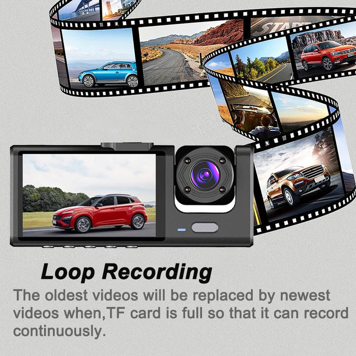 1080P Car Dash Cam — 2/3‑Channel Front, Inside & Optional Rear Camera with Night Vision