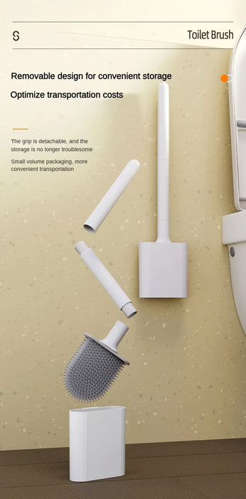 Mini Silicone Toilet Brush — Detachable Pole & Drip-Proof Holder