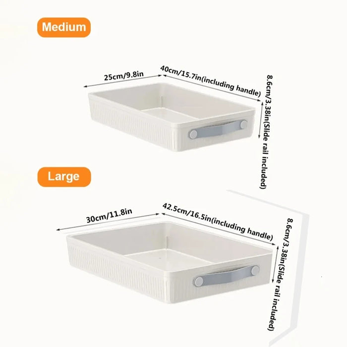 Pull-Out Cabinet Organiser Tray with Handle — Plastic, Reusable (White, M/L)