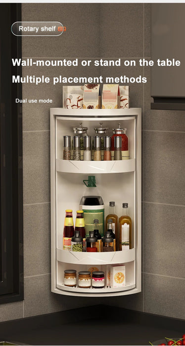 Rotating Adjustable Multi‑Tier Kitchen Corner Shelf – PP Spice & Bottle Organiser