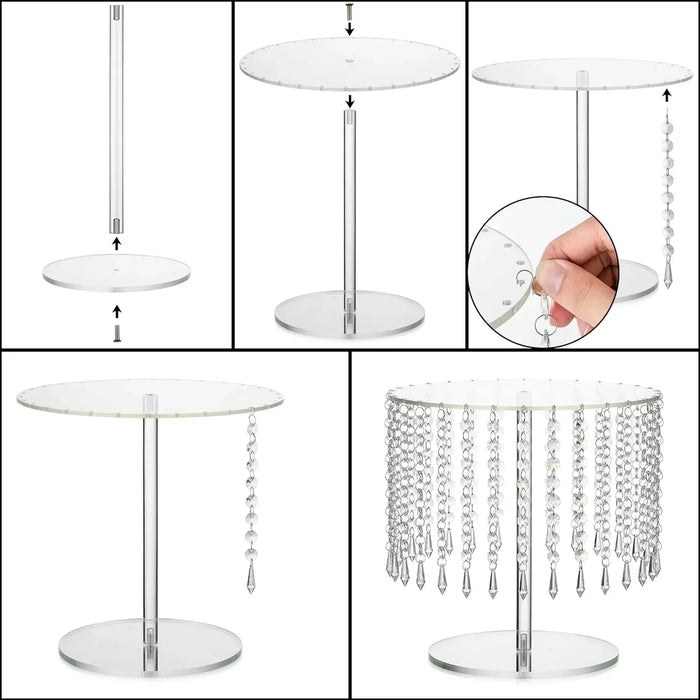 Acrylic Circular Cake & Cupcake Display Stand with Crystal Chandelier for Weddings & Parties