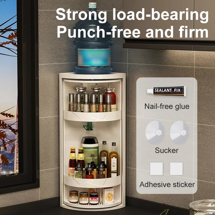 Rotating Adjustable Multi‑Tier Kitchen Corner Shelf – PP Spice & Bottle Organiser