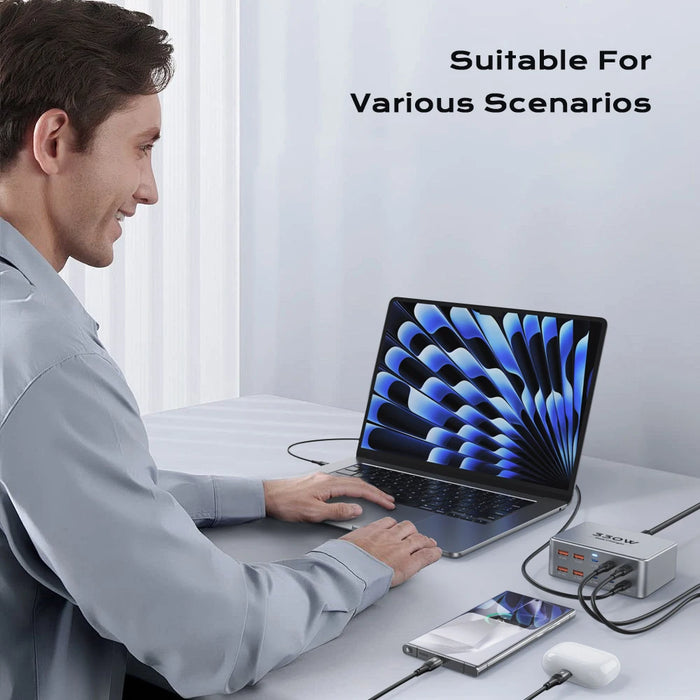 330W GaN 10‑Port USB Charger — 2×100W USB‑C, PD3.0/PPS/QC3.0, for MacBook Pro & iPhone 15/16