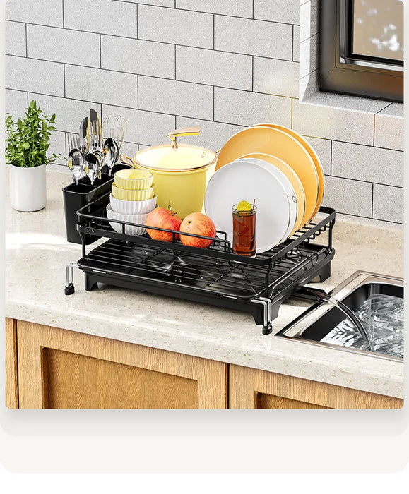 Extendable Over‑Sink Dish Drying Rack – Carbon Steel, Large Capacity