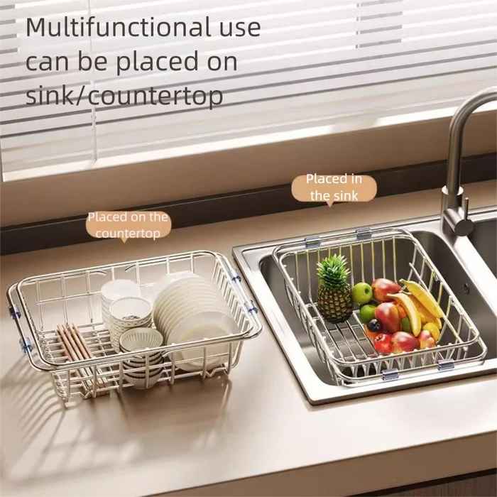 Telescopic Stainless Steel Sink Drainer Basket – Dish Rack Organiser