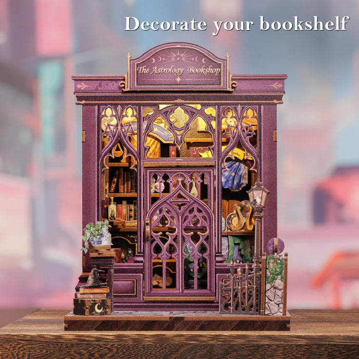 Wooden Book Nook Miniature DIY Kit — Astrology Bookshop Bookshelf Insert (150 pieces)