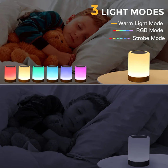 Lâmpada de Toque LED - Lâmpada de Mesa de Cabeceira com Luz RGB, Sensor de Toque e Função de Lâmpada de Secretária Portátil - Solução Perfeita de Iluminação para Quarto e Presente para Crianças