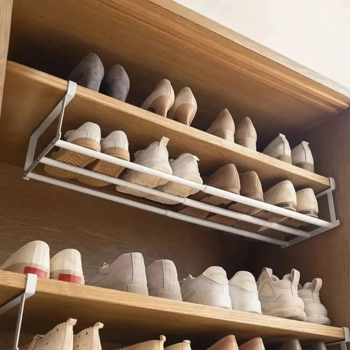 Adjustable Bamboo Shoe Rack – Space-Saving Double-Layer Wardrobe Organizer (White)