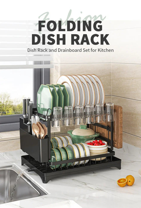 Stainless Steel 2-Tier Dish Rack — Hygienic Residue-Free Drying, Compact Kitchen Organiser