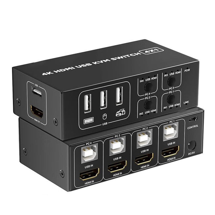 4-Port HDMI KVM Switch 4-in-1 — 4K@60Hz with Desktop Controller, Share Monitor, Keyboard & Mouse
