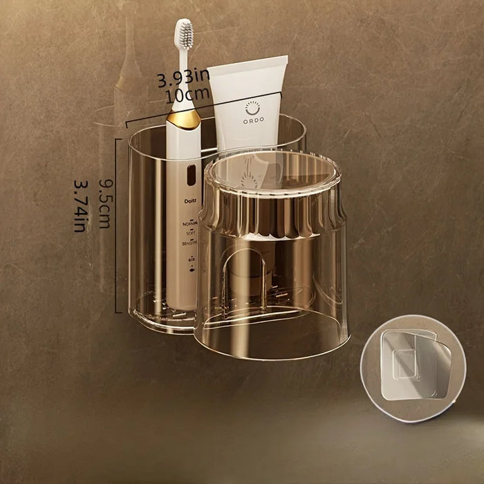 2 Sets Wall-Mounted Toothbrush Holders with Mouthwash Cups — Plastic Bathroom Storage