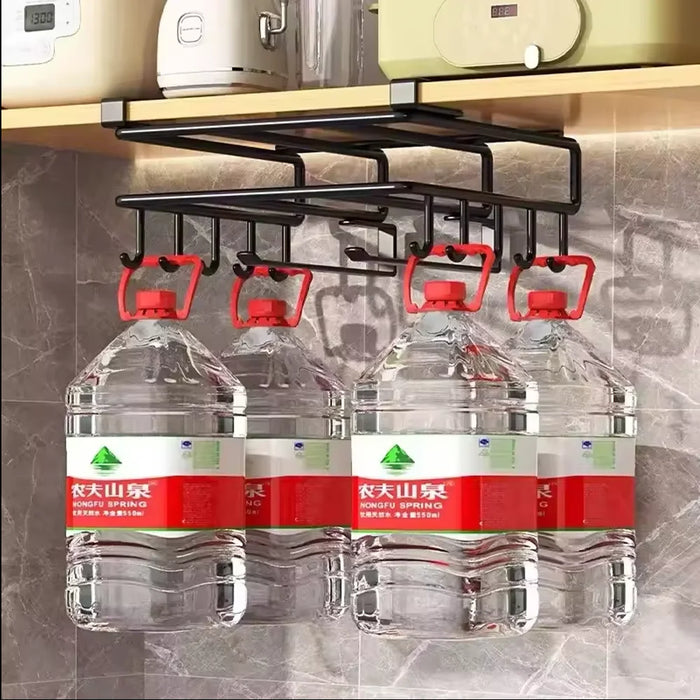 Under-Cupboard Steel Kitchen Rack with Hooks — Paper Towel, Cutting Board & Lid Holder