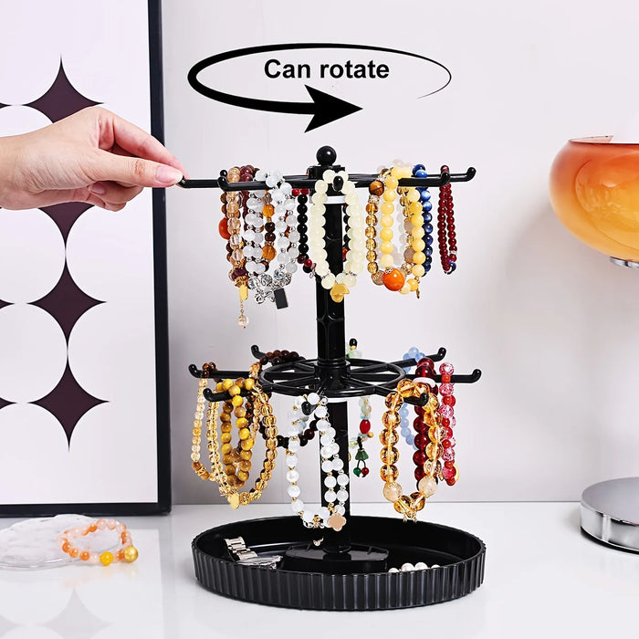 Rotatable 2- or 3-Tier Jewellery Display Stand — 16 or 24 Hooks, Black or Transparent