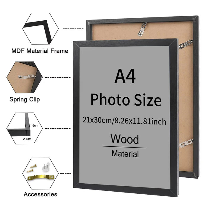 Classic Wood Photo Frame — 21 × 30 cm & 30 × 40 cm, Black or White
