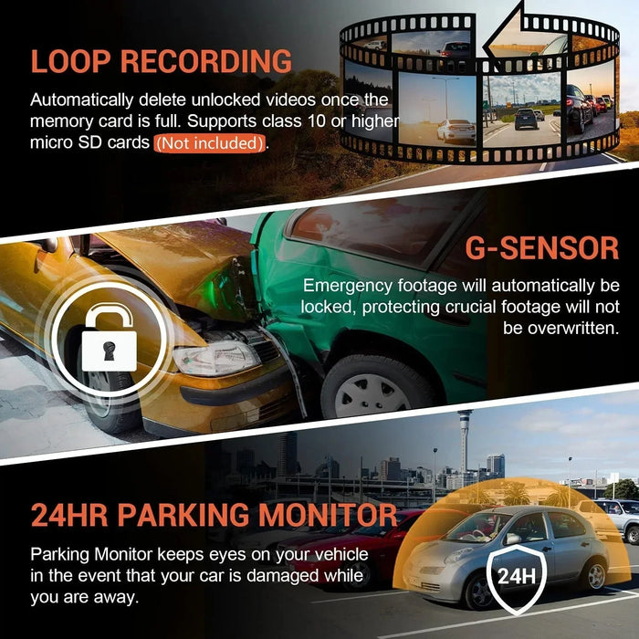 1080P Wi‑Fi Dual Dash Cam — Front & Interior, Night Vision, Loop Recording