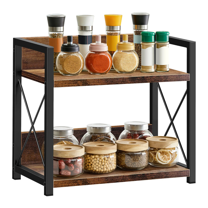 2-Tier Wood & Metal Spice Rack — Countertop Shelf Organizer