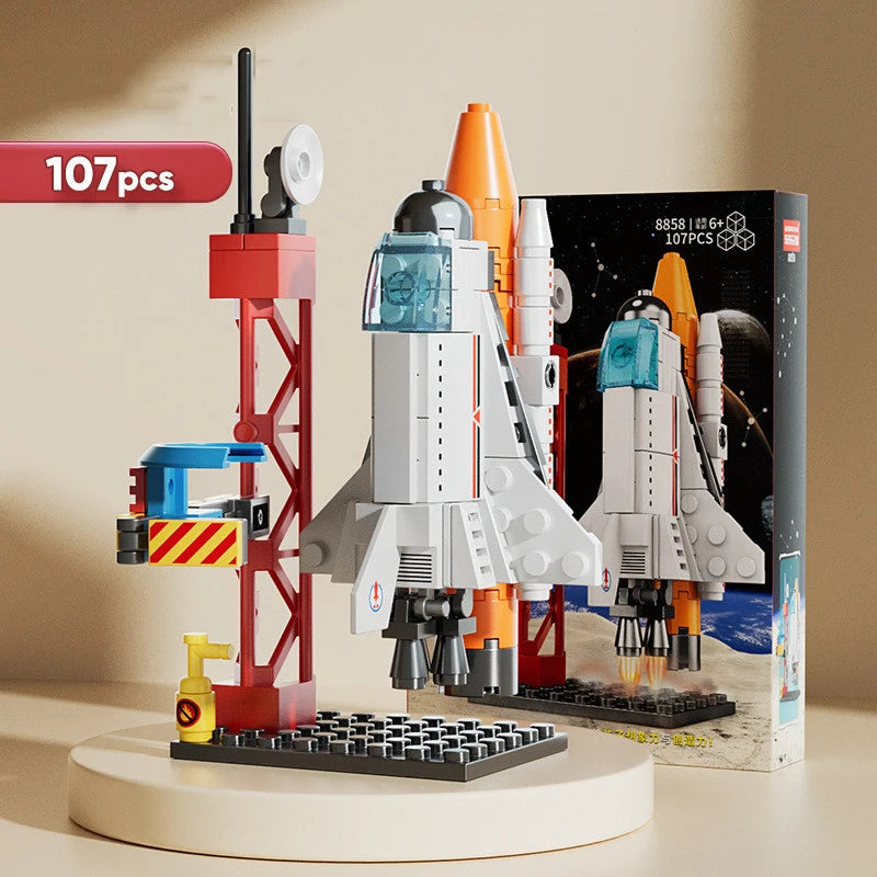 107-Piece DIY Space Rocket & Spaceship Building Set — Launch Centre Model (Plastic Bricks)