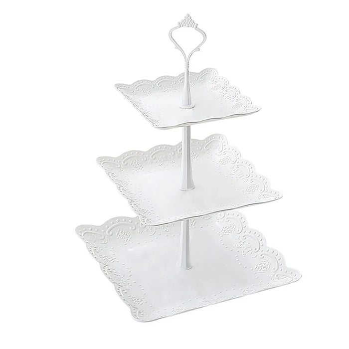 3-Tier White Cupcake & Cake Stand – Plastic Dessert Display Tower