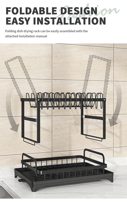 Stainless Steel 2-Tier Dish Rack — Hygienic Residue-Free Drying, Compact Kitchen Organiser