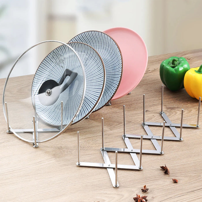 Retractable Stainless Steel Pot Lid & Plate Rack — Foldable Kitchen Organiser