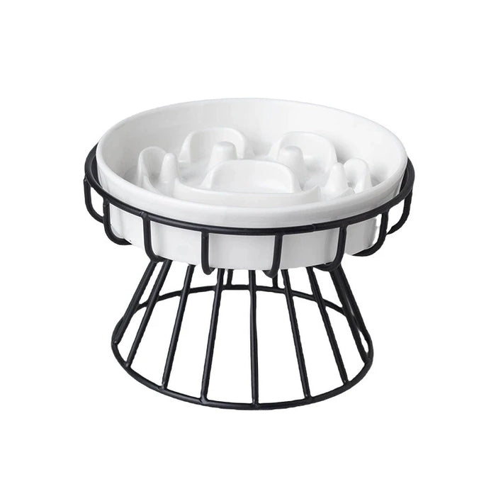 Elevated Ceramic Slow Feeder Bowl — Anti‑Choking Maze with Iron Stand