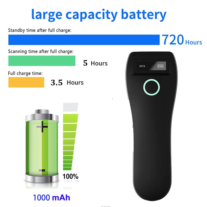 Mini Handheld 2D Barcode Scanner — Wireless (2.4G/Bluetooth) & USB, 1D/2D/QR/PDF417 with Storage