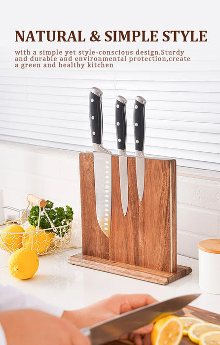 Acacia Wood Magnetic Knife Block – Kitchen Knife Holder with Strong Magnets