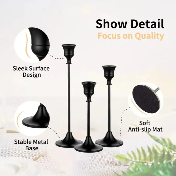Vintage Elegant Tabletop Candle Holders – Metal & Aluminium, Single or 3‑Piece Sets