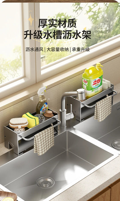 Kitchen Sink Stand & Sponge Holder – Metal Dish Drainer Organiser (Grey/White/Black)