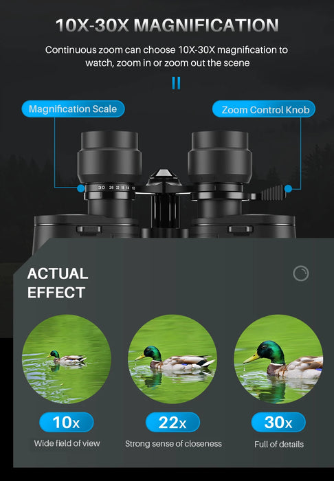 10–30x50 Zoom Binoculars — High-Power for Hunting, Birdwatching & Camping