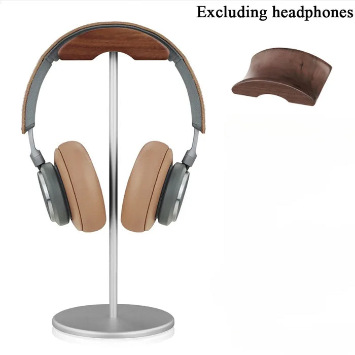 Black Walnut Wood and Aluminium Headphone Stand — Solid Metal Base Desk Headset Holder