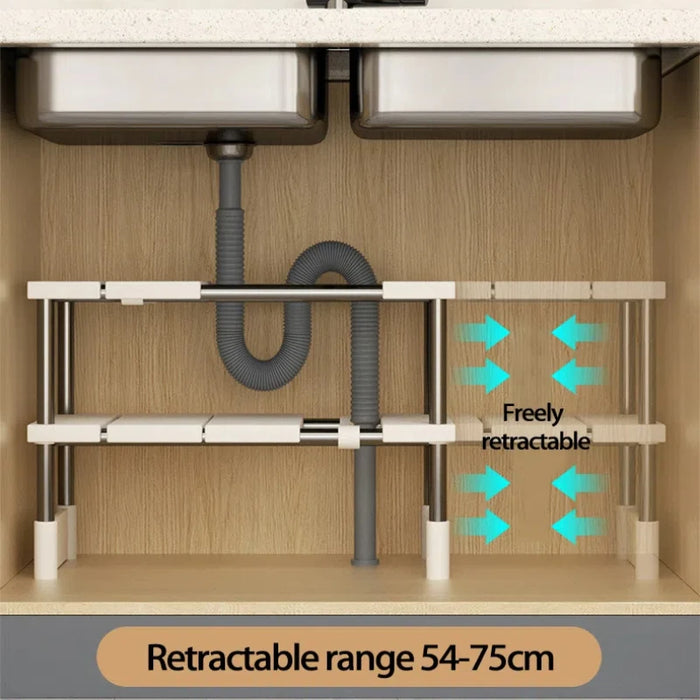 Retractable Under-Sink 2-Layer Cabinet Shelf — Multipurpose Kitchen & Bathroom Organiser