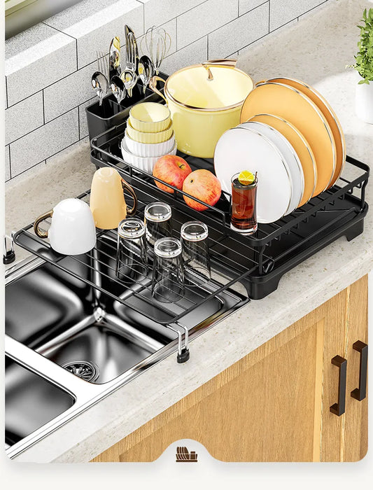 Extendable Over‑Sink Dish Drying Rack – Carbon Steel, Large Capacity