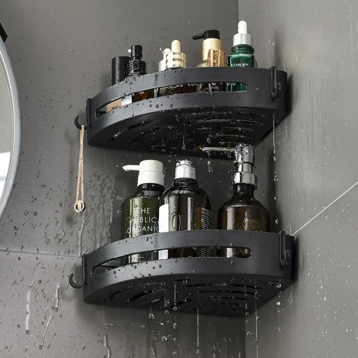 2pcs Corner Bathroom Shelf — Single-Tier Stainless Steel, No‑Drill Adhesive, Model FGR342