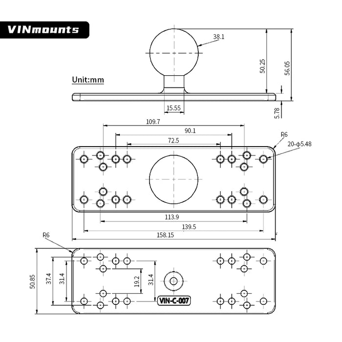1.5in Ball Base Adapter – 360° Anti-slip RAM-style Mount for Fishfinder & GPS