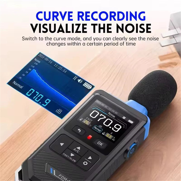 FDM-02 Digital Noise Meter — 30–130 dB A/C-weighted Handheld Decibel Meter