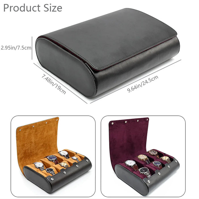 6-Slot PU Leather Watch Travel Case – Roll Organiser for Men & Women