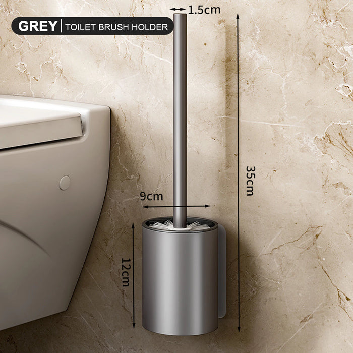 Long‑Handle Aluminium Toilet Brush with Wall‑Mounted Holder — White, Grey or Black
