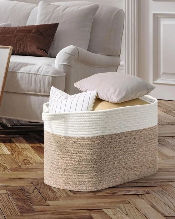 Large Cotton Rope Storage Basket — Foldable Laundry & Blanket Bin (55×38×30 cm)