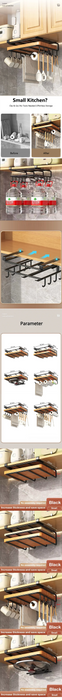 Under-Cabinet Kitchen Organiser Rack with Hooks — Holds Paper Towels, Cutting Boards & Lids