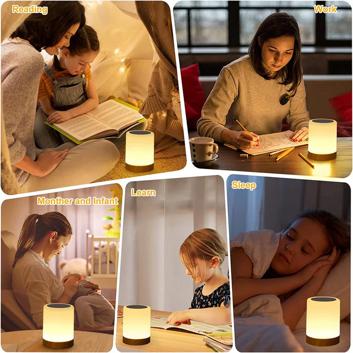 Lâmpada de Toque LED - Lâmpada de Mesa de Cabeceira com Luz RGB, Sensor de Toque e Função de Lâmpada de Secretária Portátil - Solução Perfeita de Iluminação para Quarto e Presente para Crianças