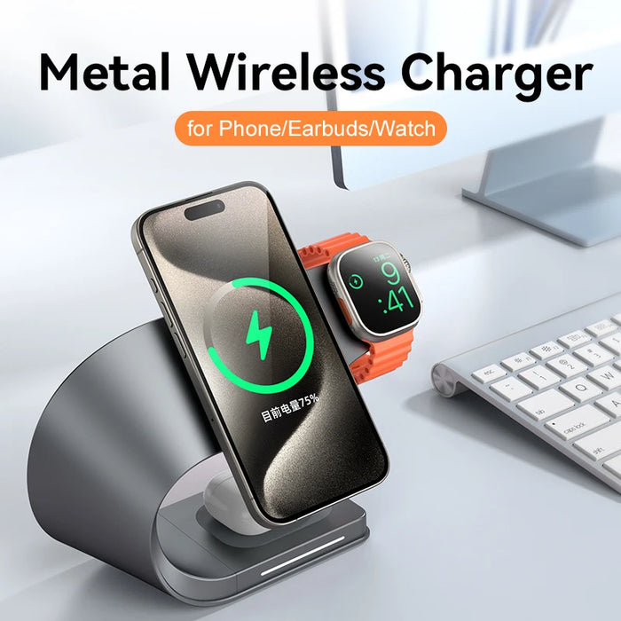 4-in-1 Magnetic 15W Metal Wireless Charging Station – Phone, Watch & Earbuds